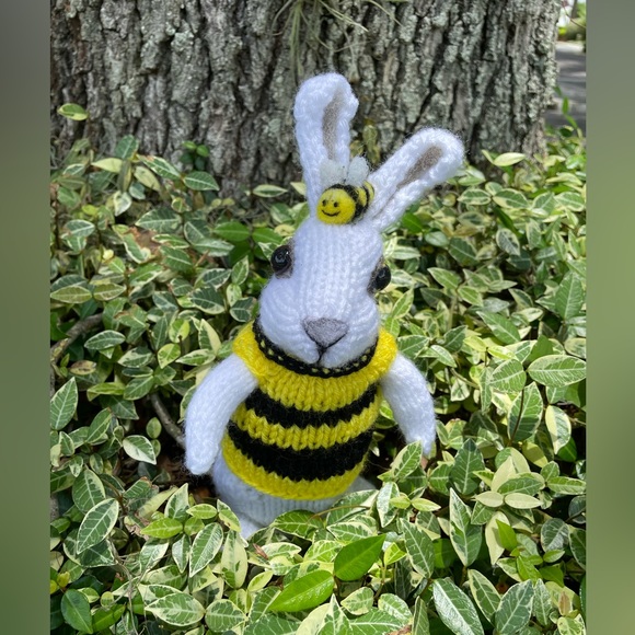Hand crafted knit and needle felted honey bee bunny artisan one of a kind - Picture 2 of 14